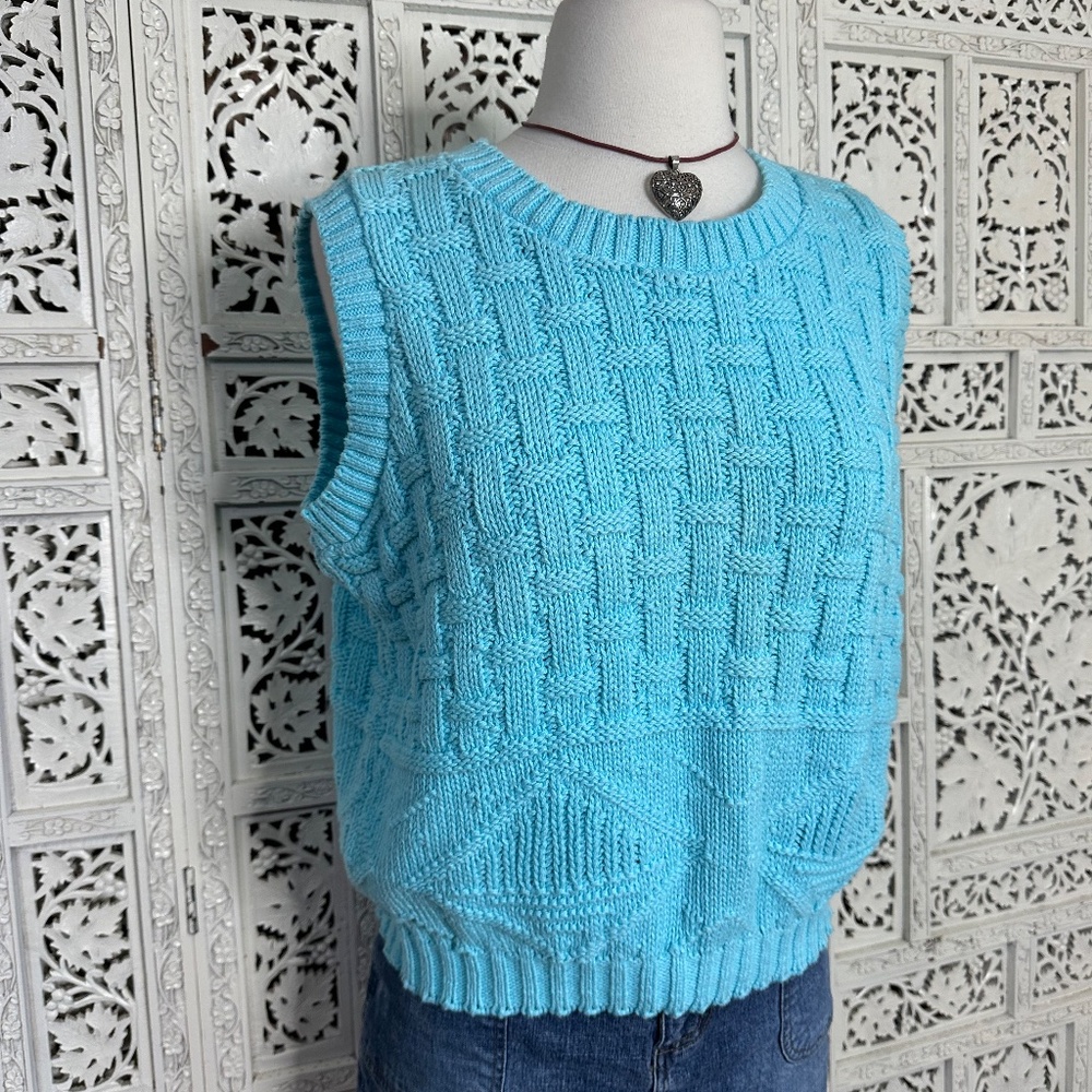 Vintage Deadstock‎ Blue Chunky Sleeveless Sweater Vest Sz Medium - Picture 2 of 5